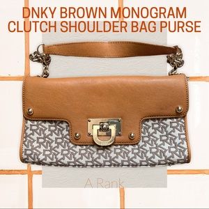 💯% AUTH ⭐ DKNY Brown Monogram Shoulder Bag